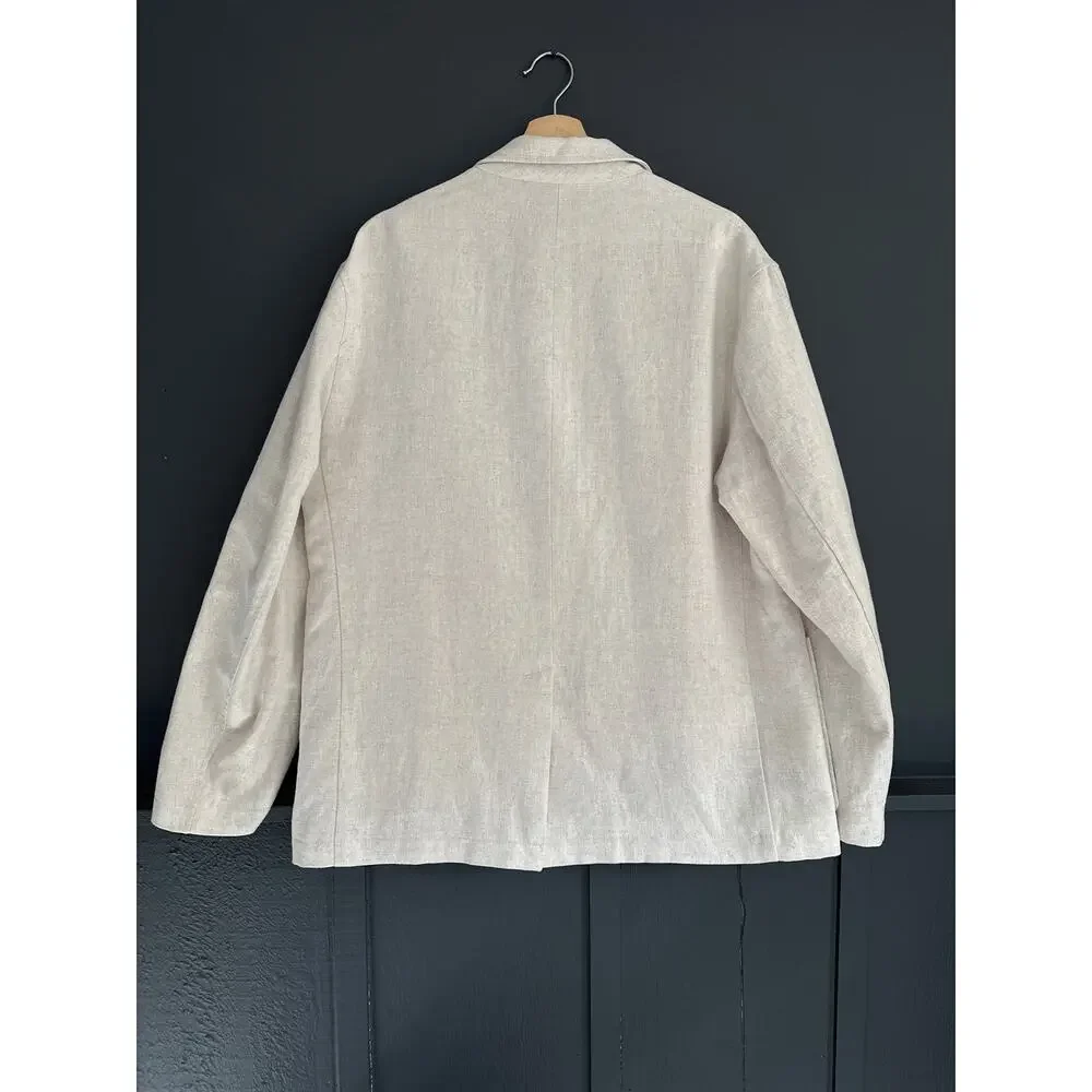 ZARA Linen Blend Sports Coat Blazer Jacket Ivory Cream Size Large
